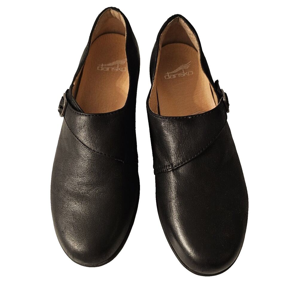 DANSKO Womens Black Soft Leather Strap Comfort Loafers Euro 39 US 8-8.5